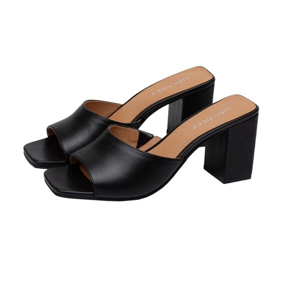 NIB! Lisa Vicky Vital Slide Open Toe Block Heel Leather Sandal - Size 7M - Picture 1 of 11
